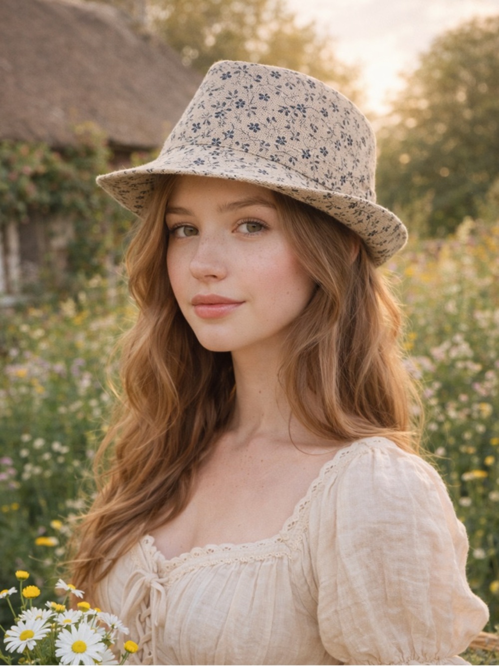 Ralph Lauren Lauren Ralph Lauren Floral Fedora Hat Cottagecore Like New Cream